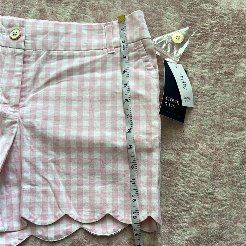 NWT Gingham Pink Scallop Hem Women Shorts Crown & Ivy Shelby Shorts 10 - Picture 7 of 8